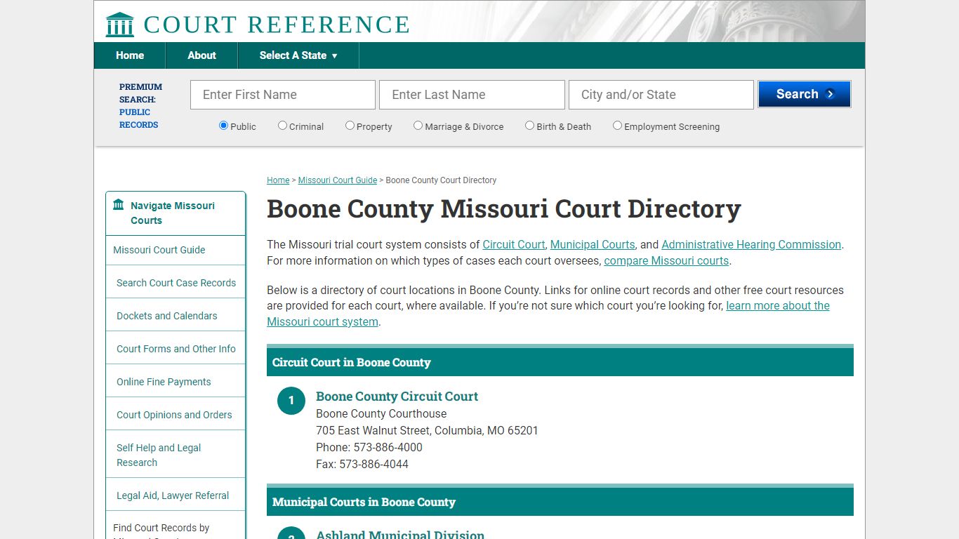 Boone County Missouri Court Directory | CourtReference.com